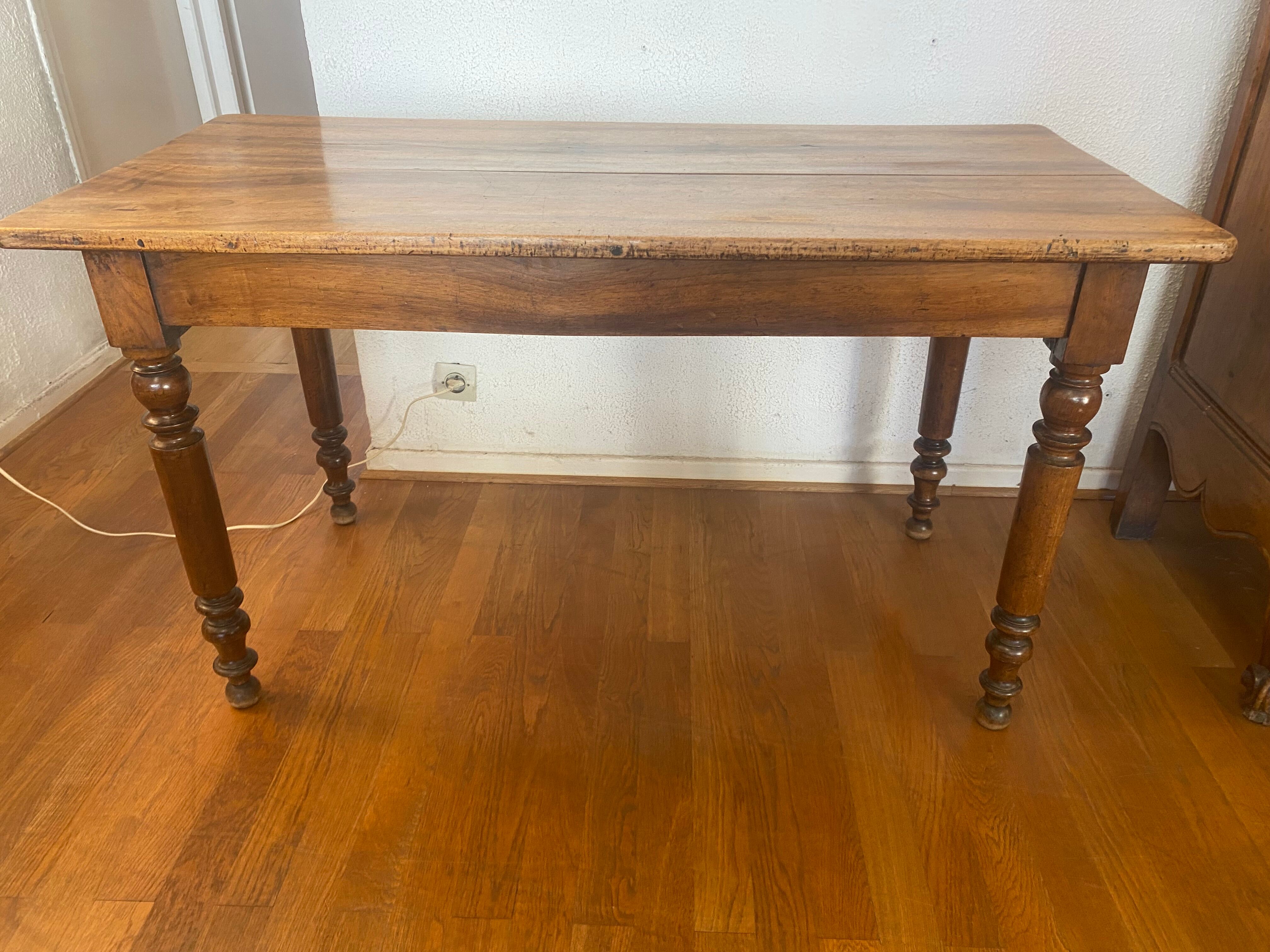 Walnut bistro table, turned legs, beautiful patina.