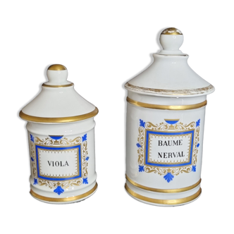 Series of two Paris porcelain pharmacy jars