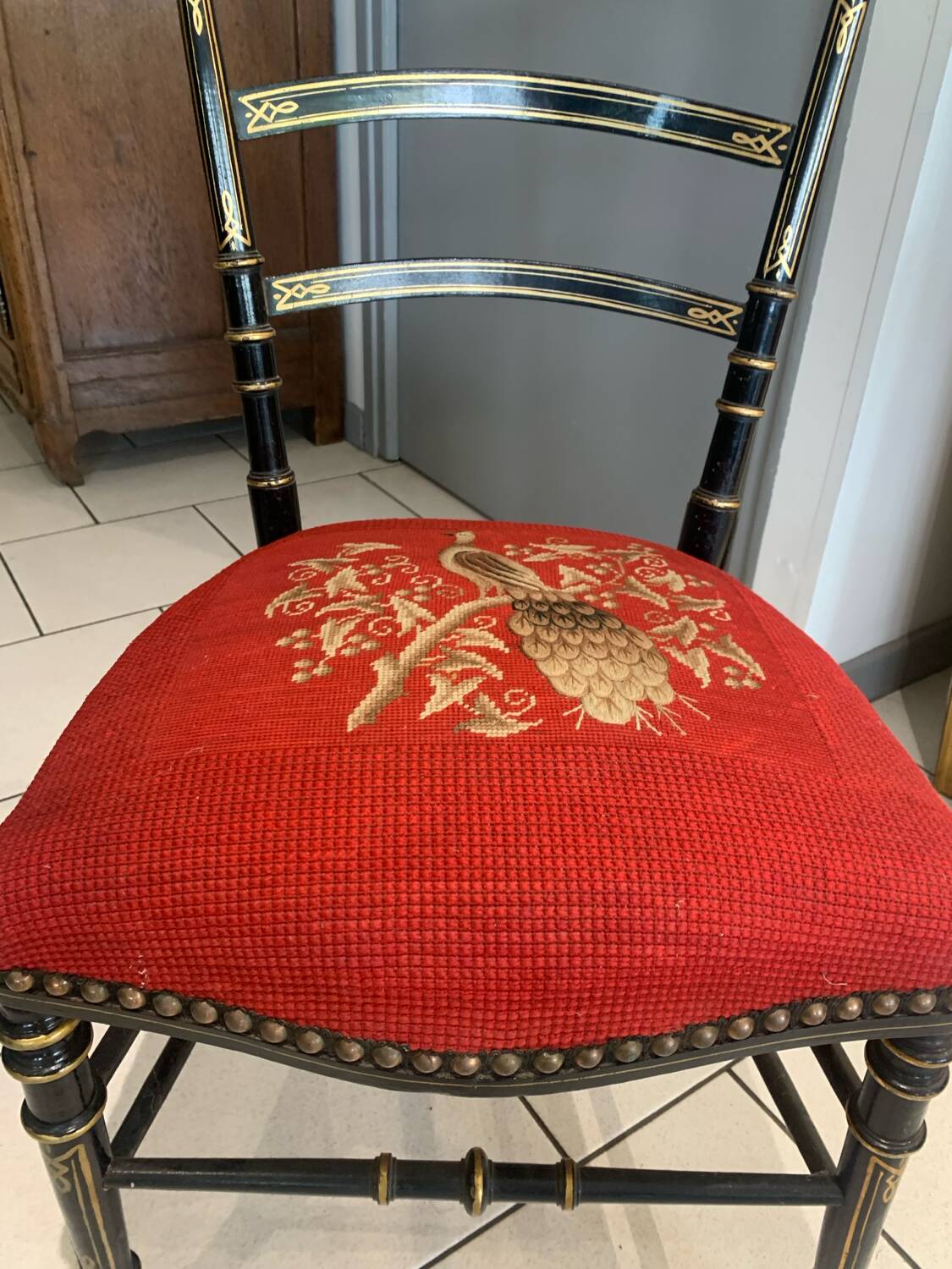 Antique Napoleon III Chair Embroidery