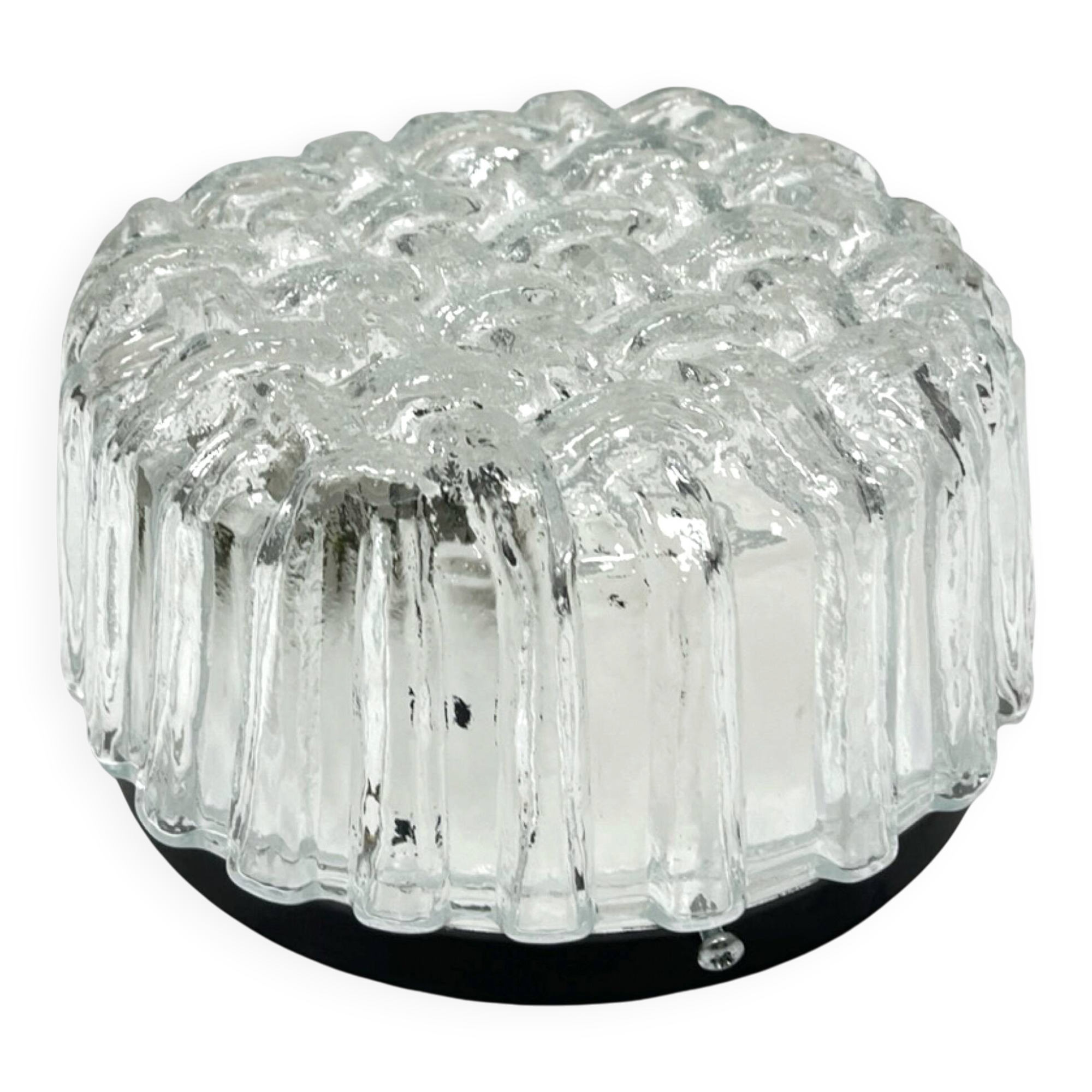 Hillebrand Leuchten 5222 Plafond Weave Ice Glass Germany 1970s