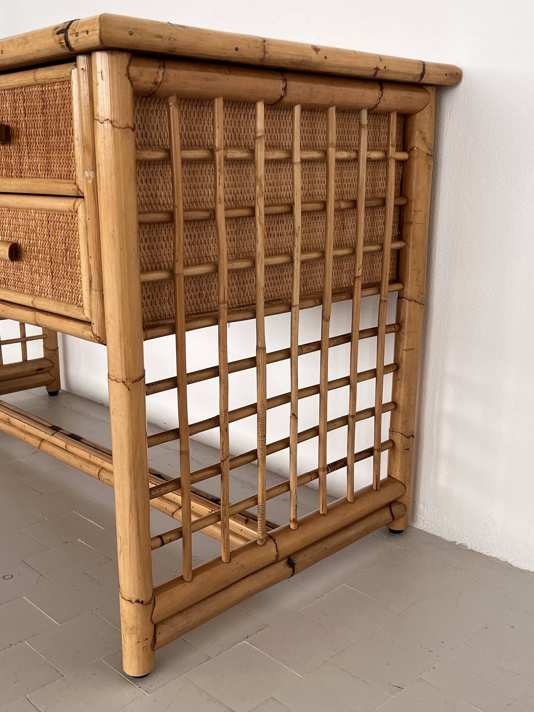 Italian Bamboo and Rattan Desk or Vanity with two Drawers, 1970s