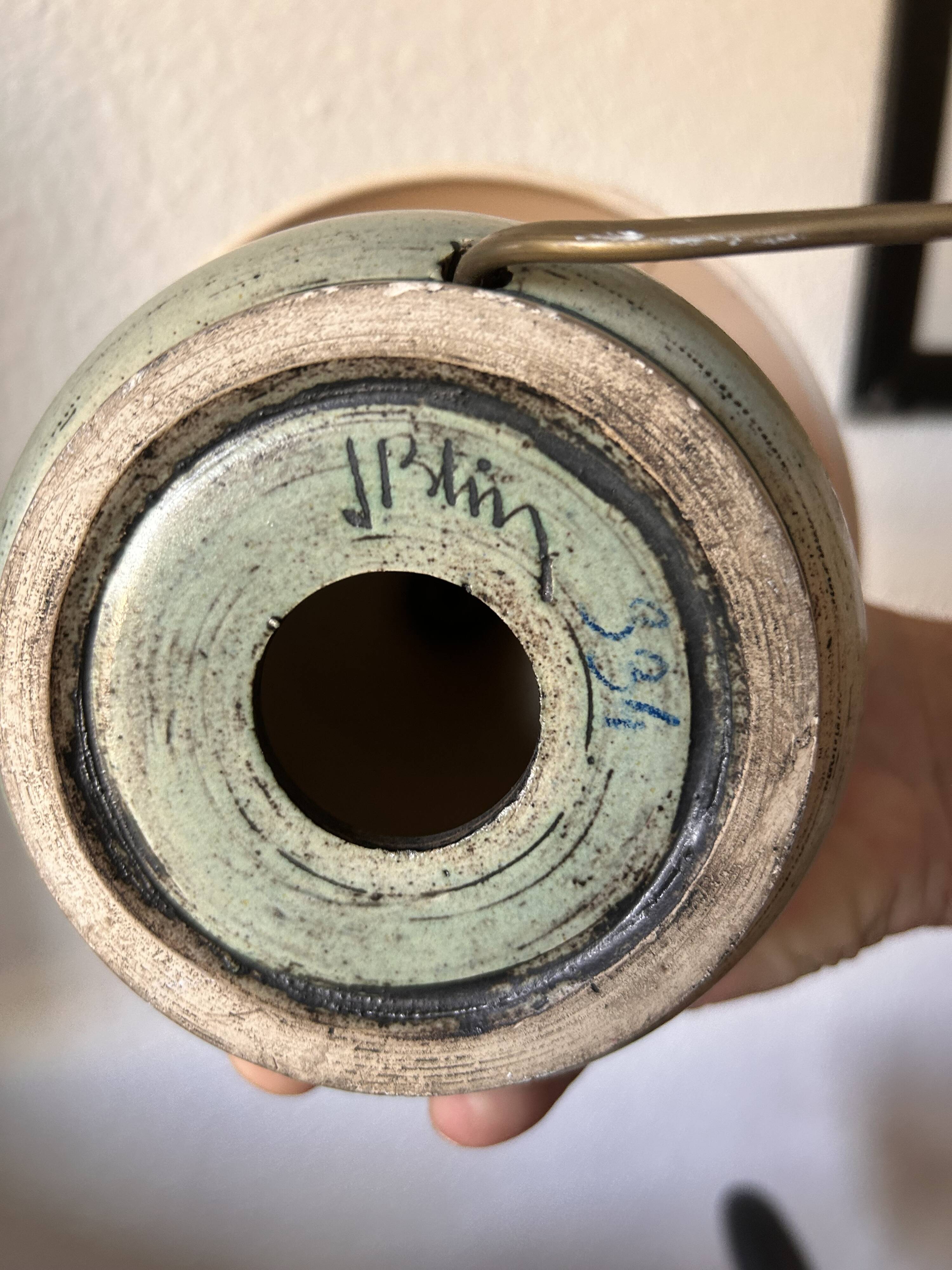 Jacques Blin lamp signed with original shade – vintage ceramic