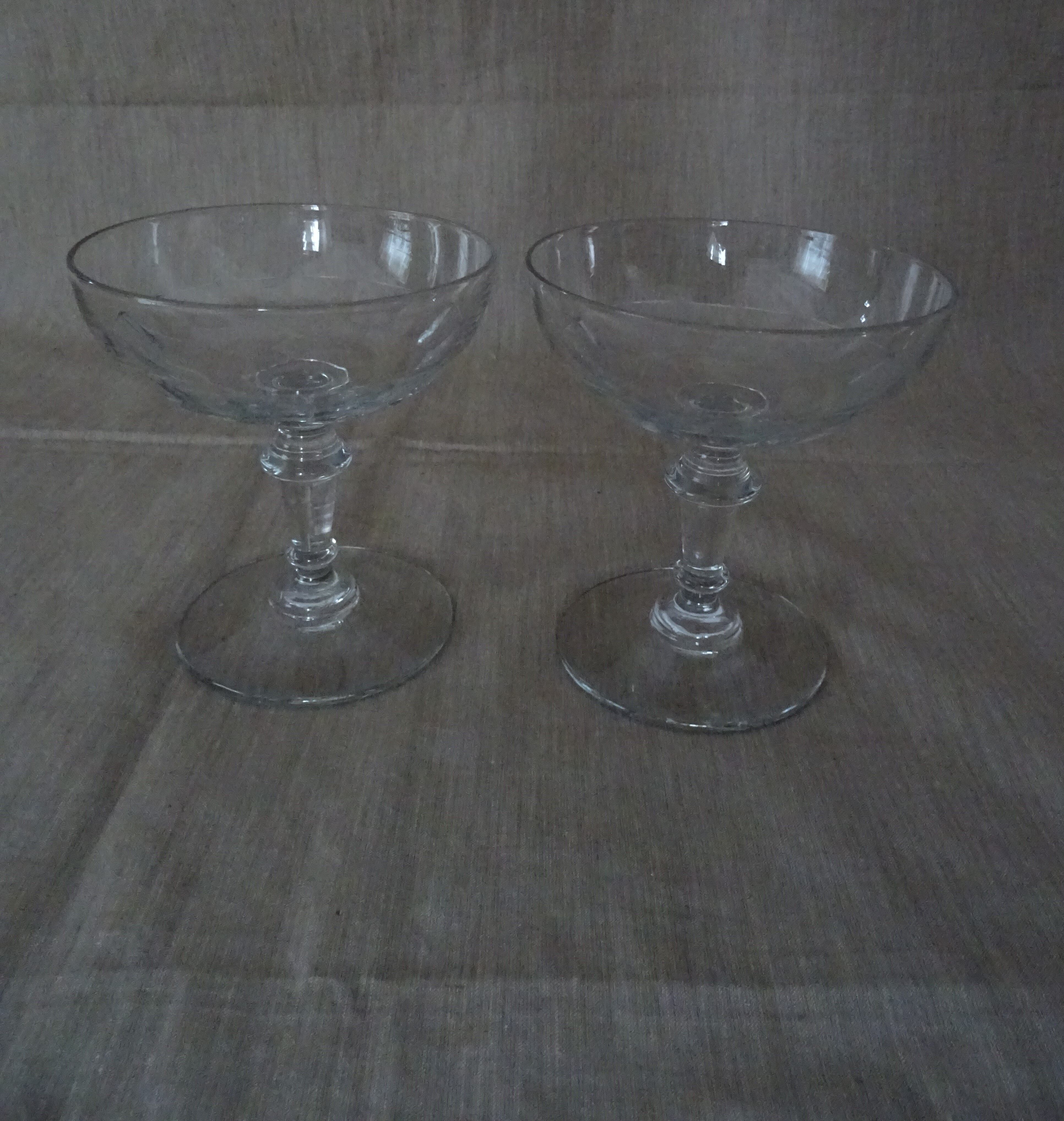 Pair of old champagne glasses crystal faceted louis Philippe
