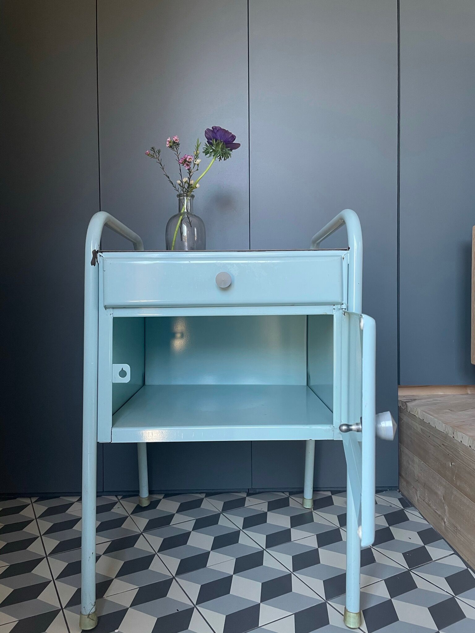 Metal boarding school/convent bedside