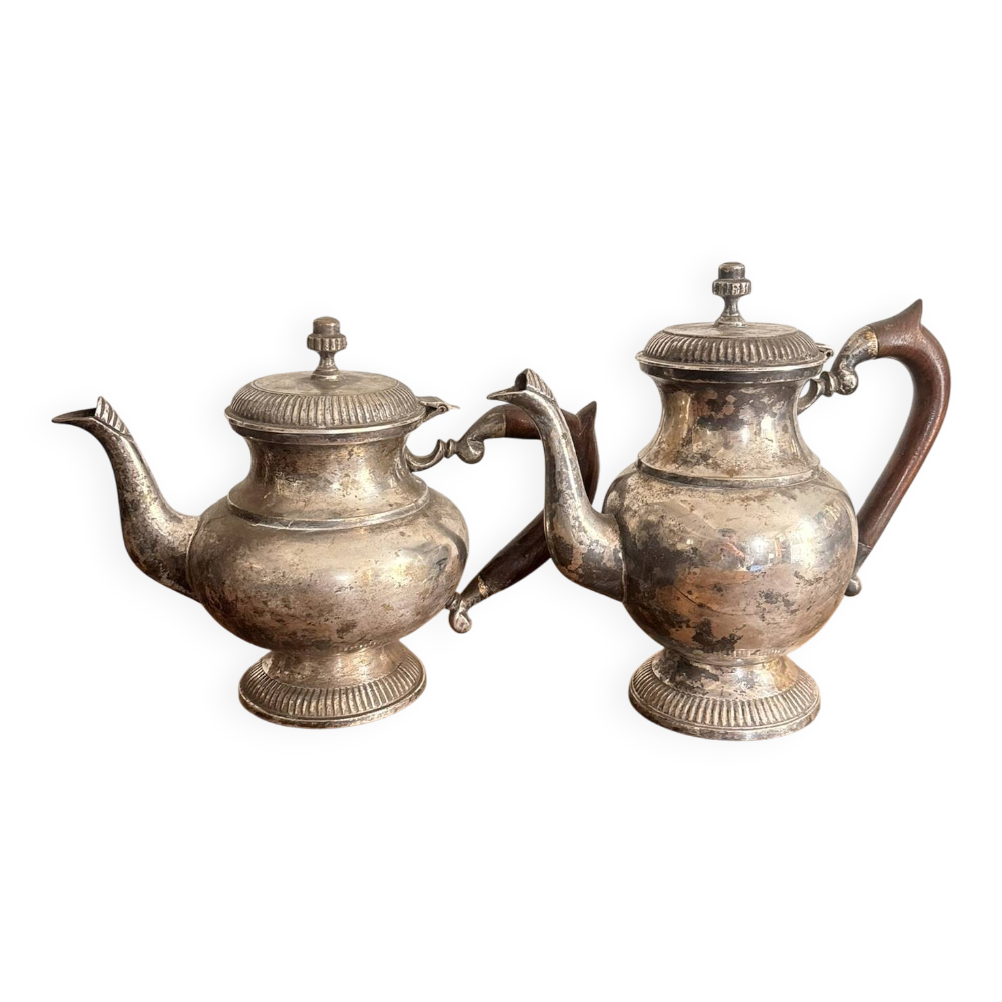 Antique Coffee Pot Teapot Louis XV Silver-Plated Metal 20th Century Coffee Set