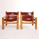 1960s armchair tan saddle leather pine wood swedish