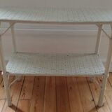 Console in white lacquered rectangular rattan