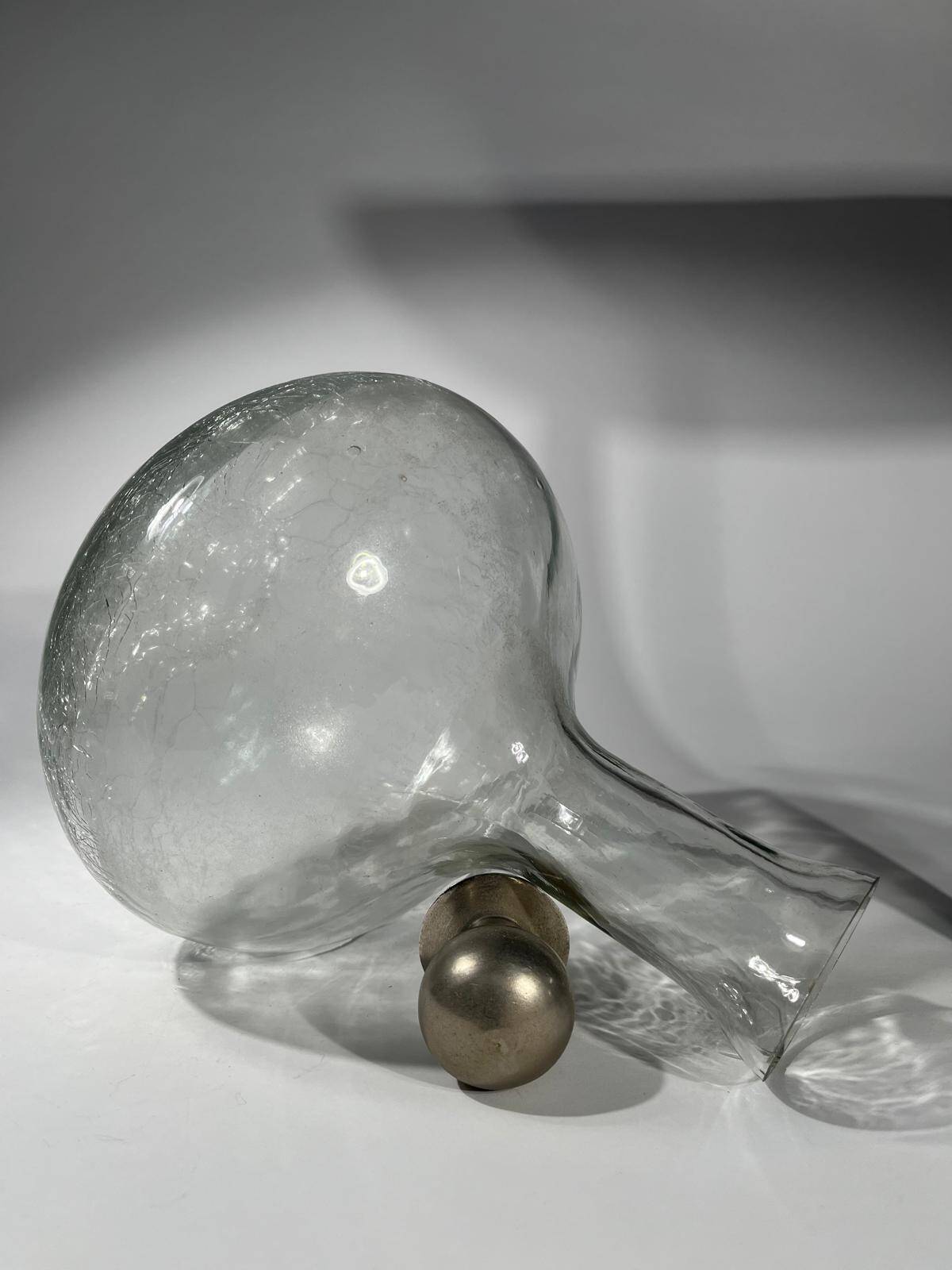 vintage cracked glass carafe with metal stopper