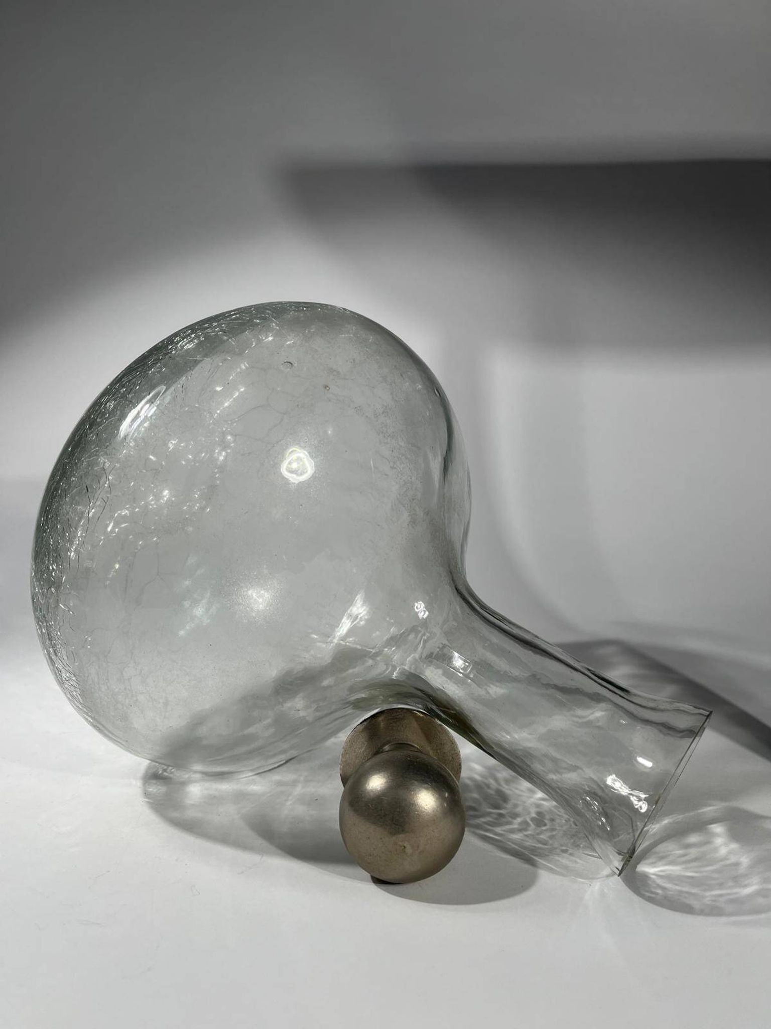 vintage cracked glass carafe with metal stopper