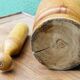 Turned wooden mortar and pestle