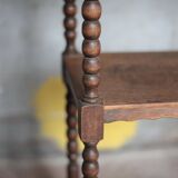 Vintage turned wood dessert trolley, wheeled table with removable top.