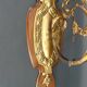 Paire d'applique Rococo / Louis XV en bronze doré, socles en noyer et tulipes en verre, France, Circ