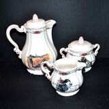 Obernai coffee service in sarreguemines earthenware coffee maker sugar bowl and milk