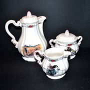 Obernai coffee service in sarreguemines earthenware coffee maker sugar bowl and milk