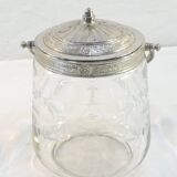 1900 glass cookie bucket engraved silver metal frame