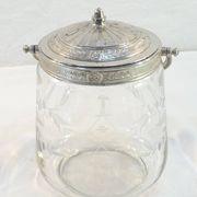 1900 glass cookie bucket engraved silver metal frame