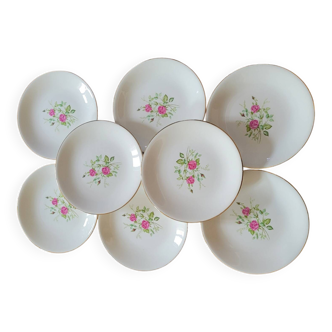8 assiettes plates gien – modèle pompadour – décor roses