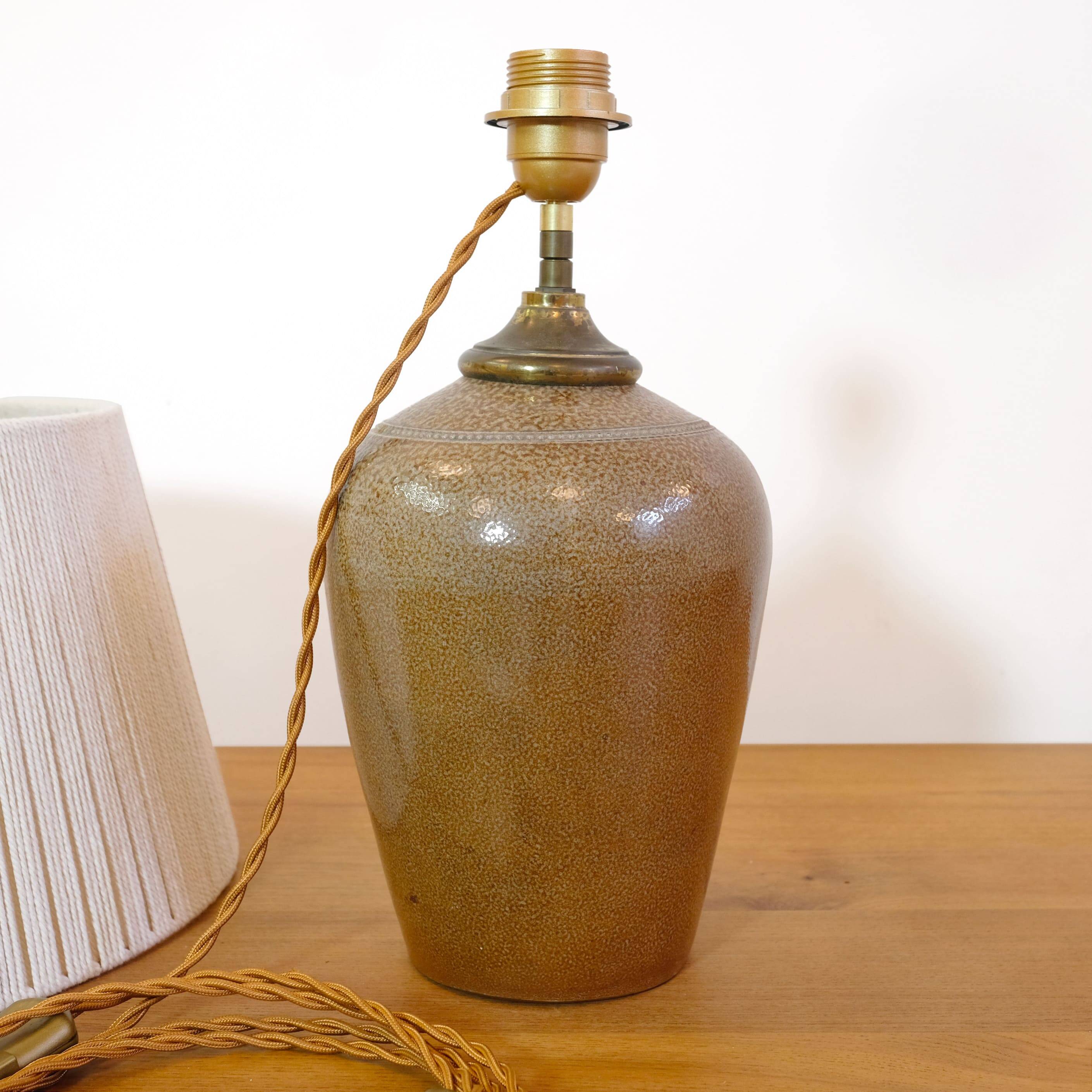 Stoneware lamp with a cotton thread shade, 1970s.