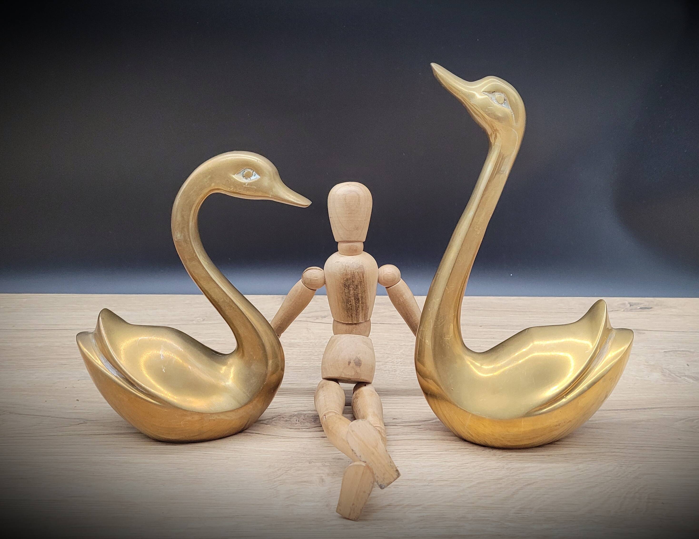 Pair brass swans