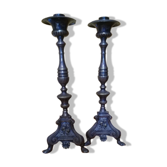 Pair of silver religious candle holders