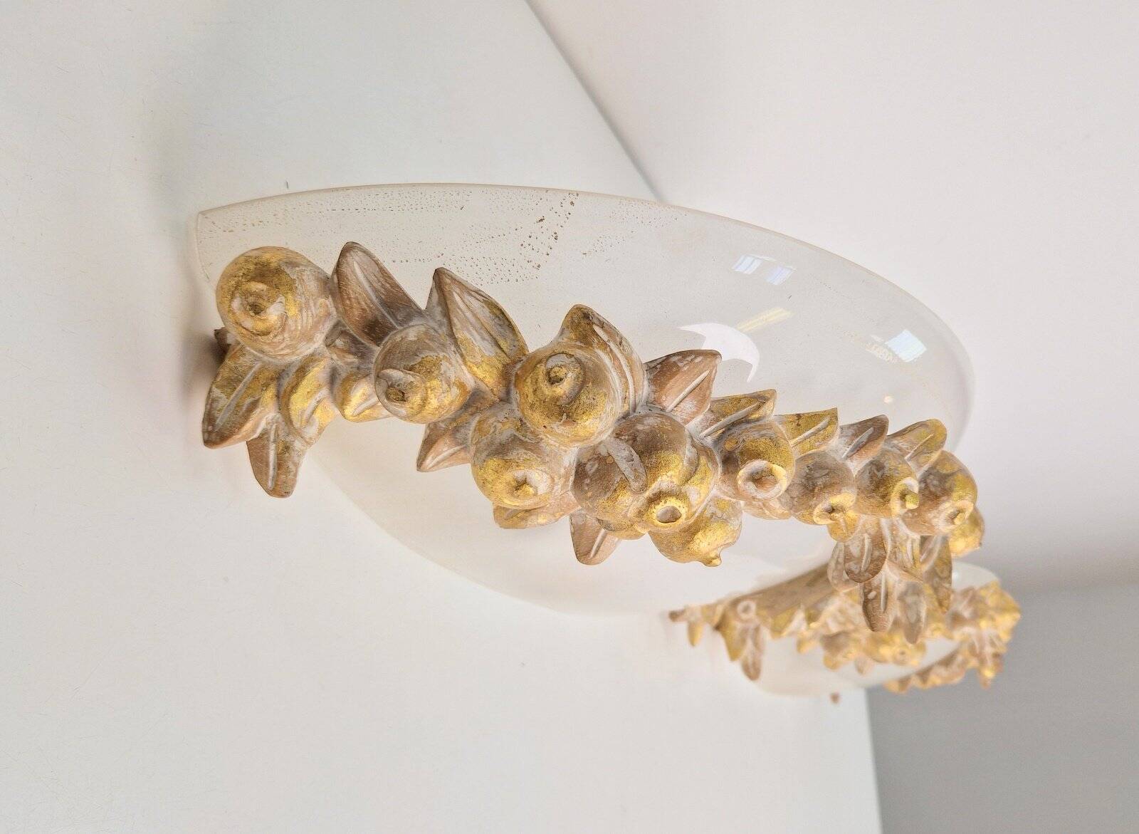 Vintage Bowl Wall Lamps in Goldleaf Murano Glass, Italy, 1970s, Set of 2