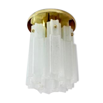 Brass ceiling light and frosted glass Glash-tte Limburg