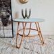 Vintage rattan coffee table round blue top