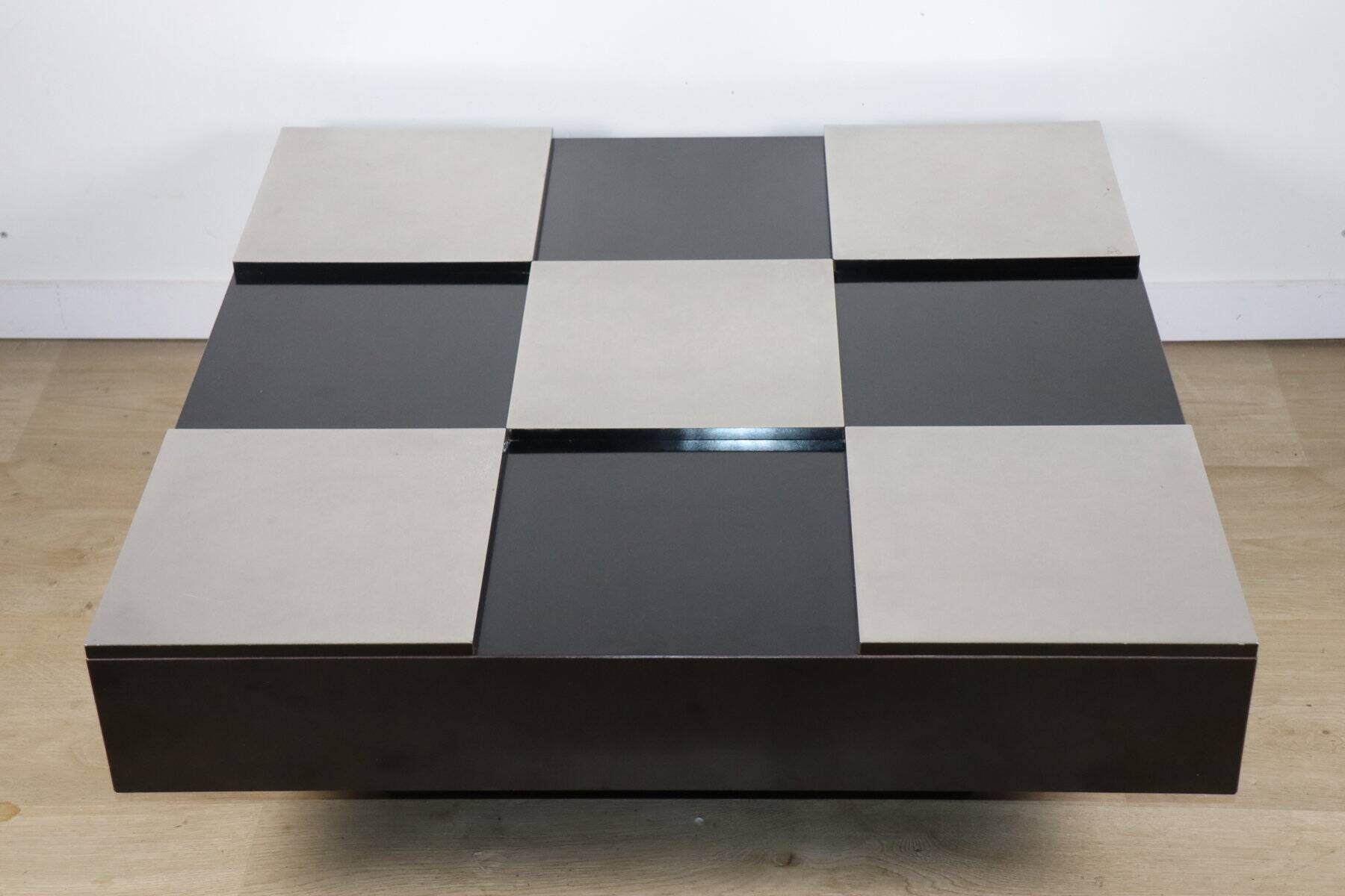 Vintage coffee table in lacquered wood and aluminium - 1970s