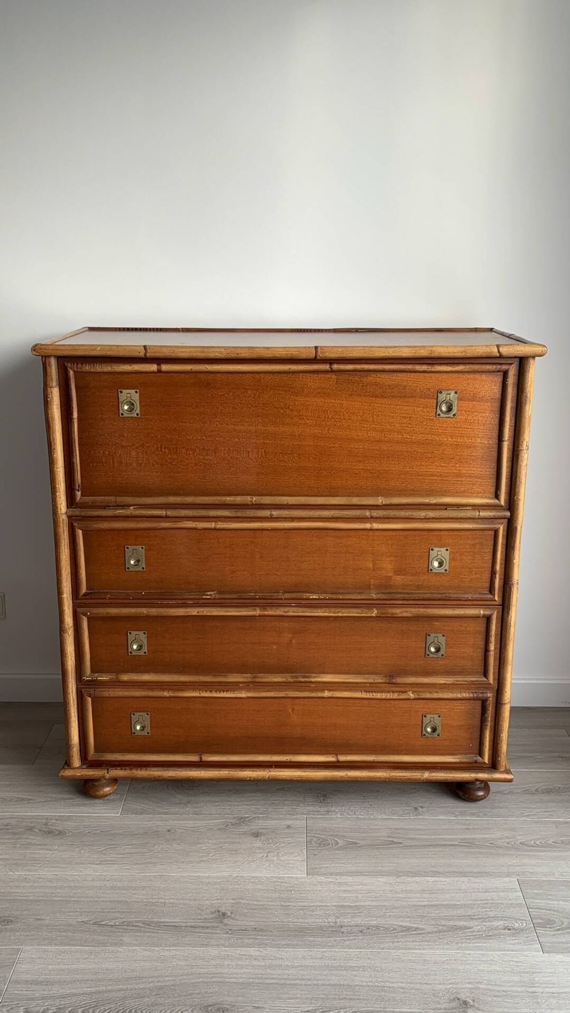 Dalvera wooden and bamboo chest of drawers, 1970
