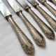 6 antique knives in silver metal and stainless blade