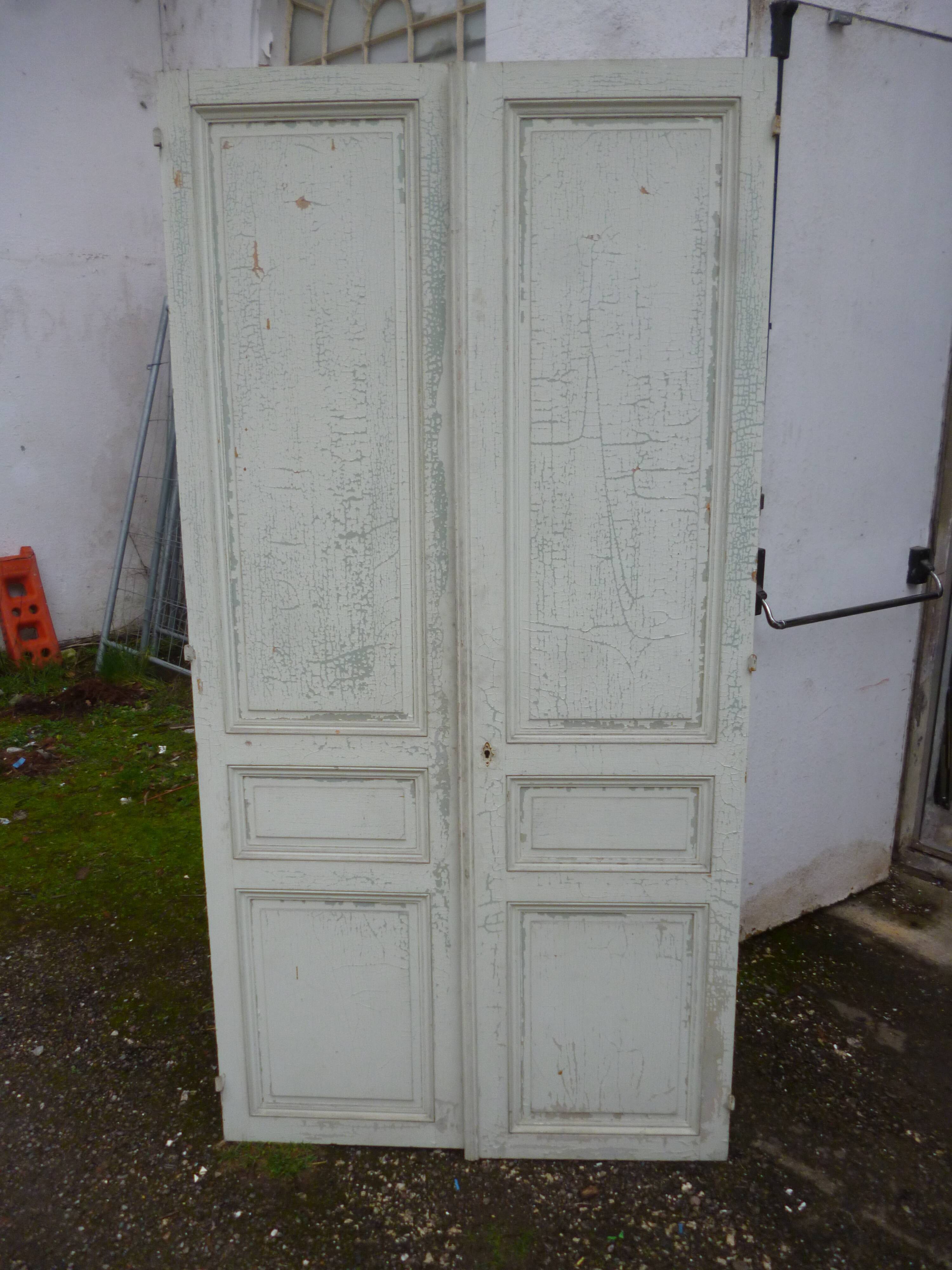 Pair of closet door old green patina