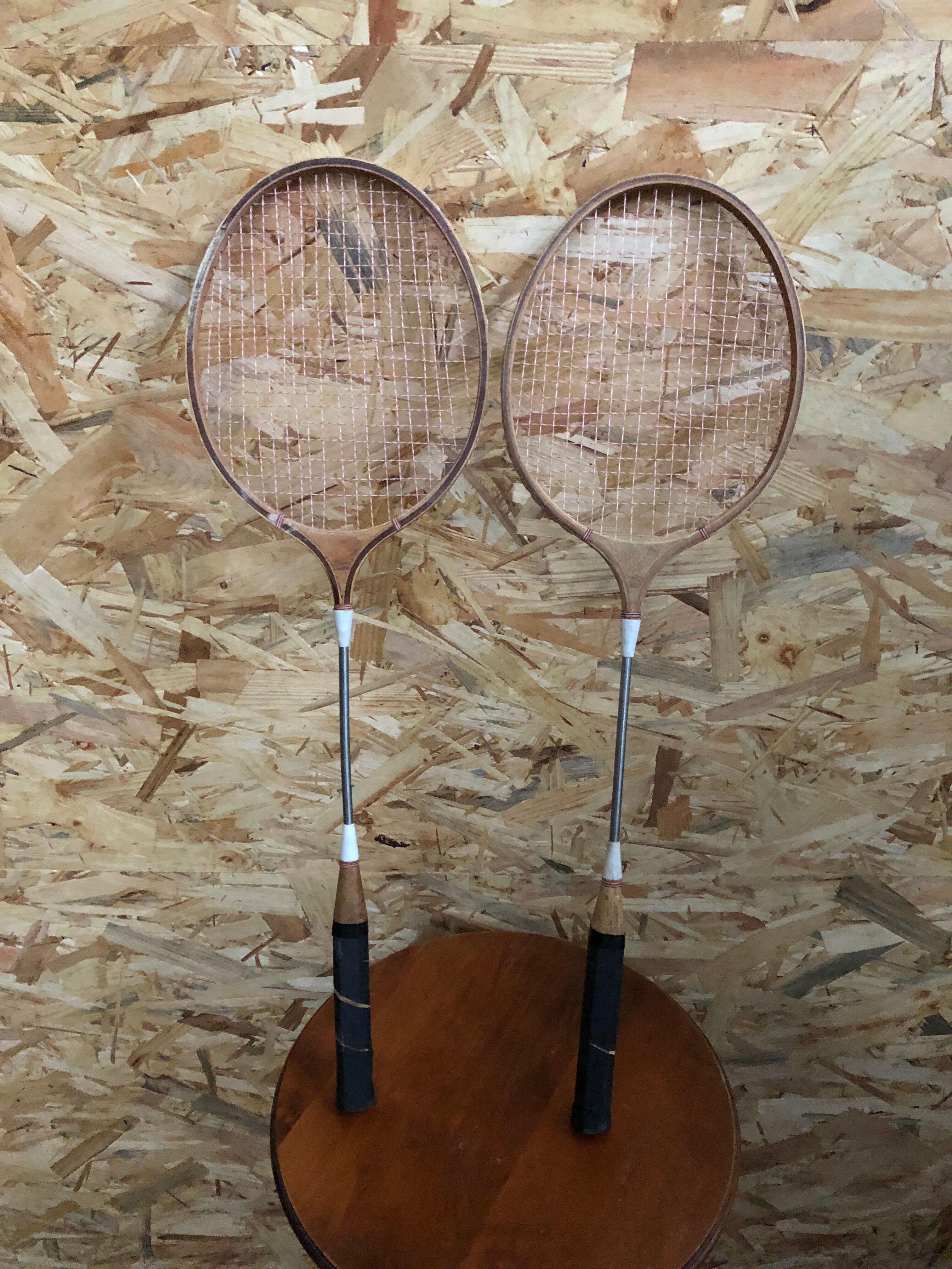 Pair old racket badminton odc wood sport vintage