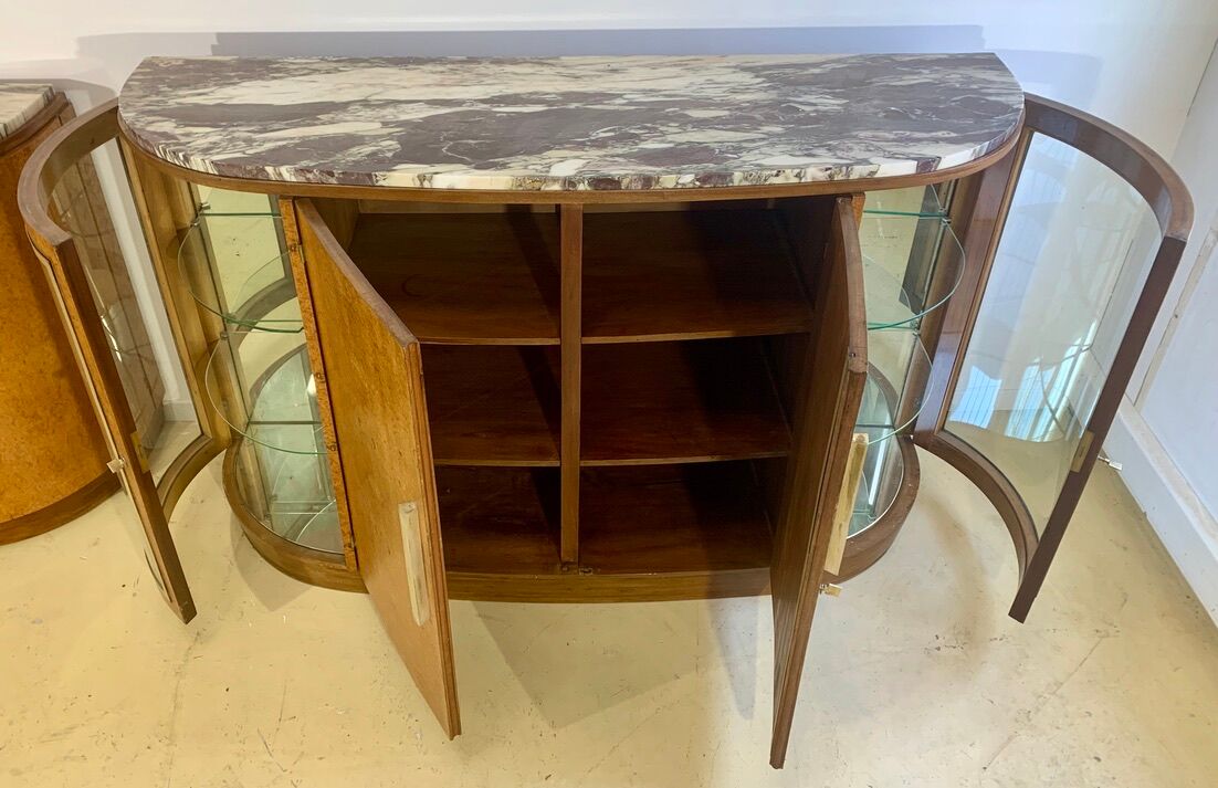 Art Deco period sideboard in precious wood veneer, Loupe d'Amboine