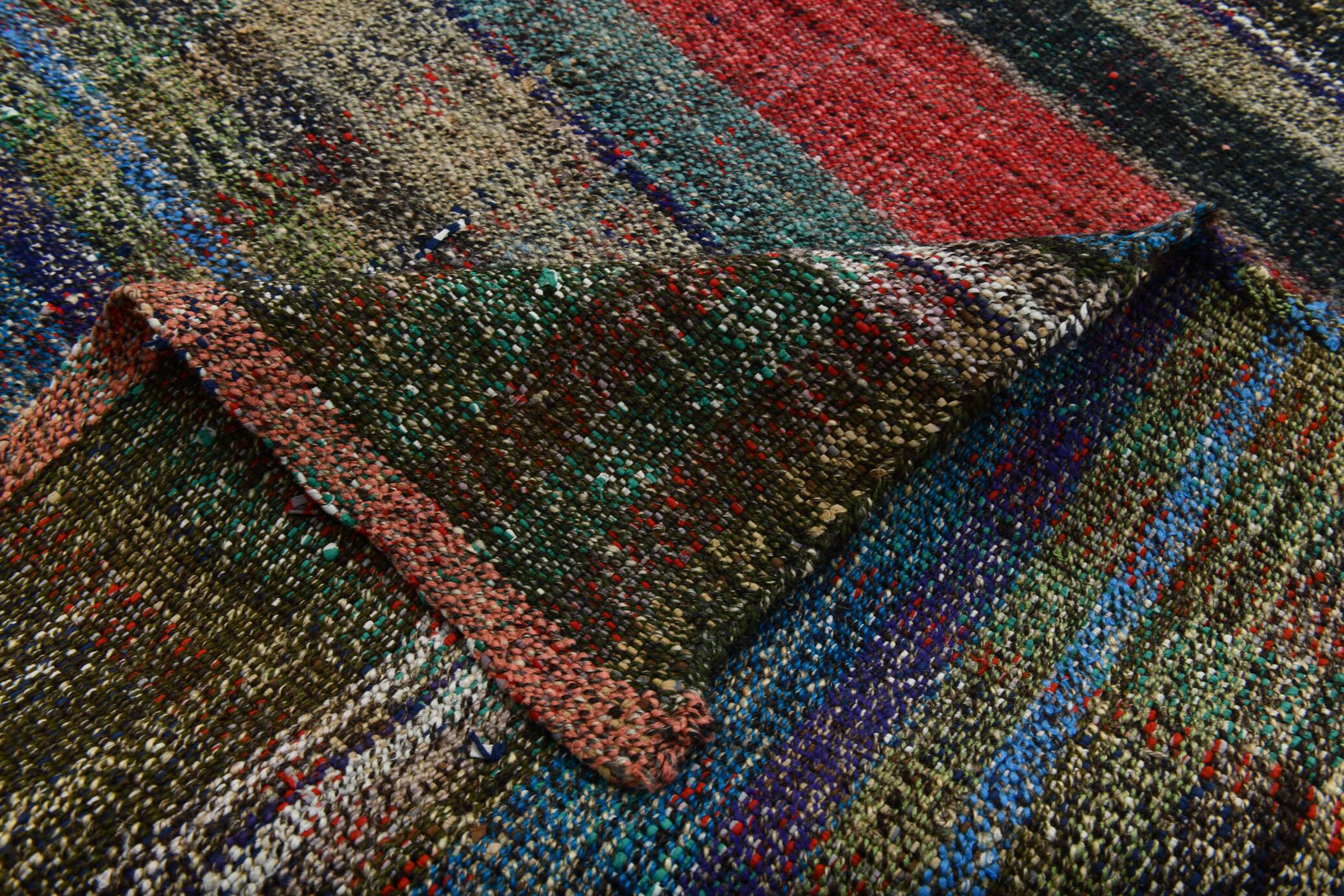 Kilim Red Brown Striped Pattern Vintage Kilim Rug, 93x232Cm