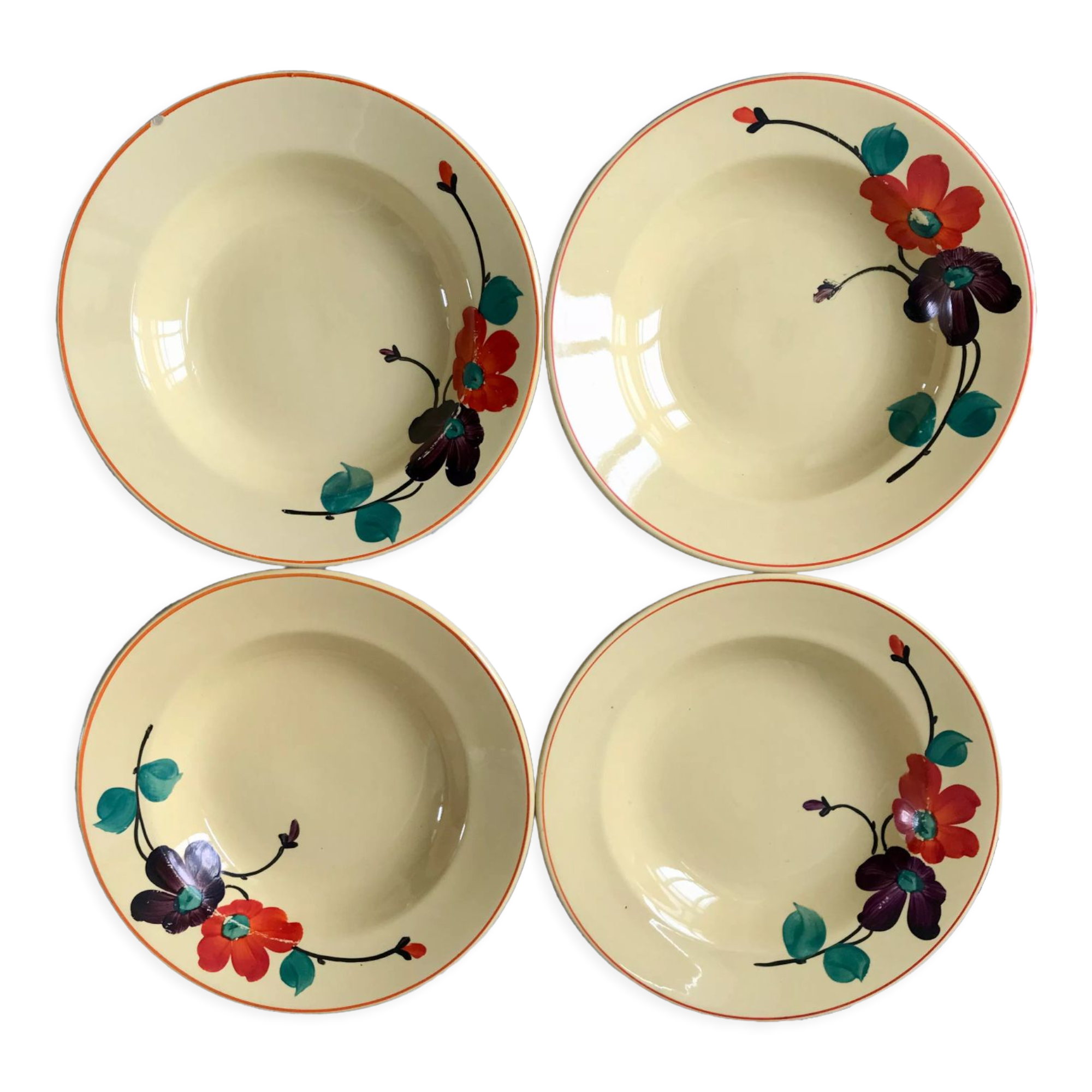Lot of 4 hollow plates digoin sarreguemines model "ginette" years 30-40