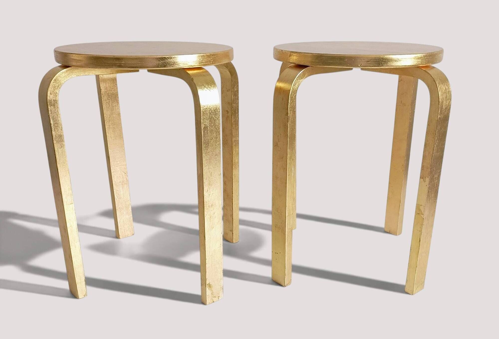1990s IKEA Frosta Stools in the Style of Alvar Aalto, Gold Leaf Covered
