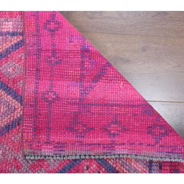 Vintage Turkish Oushak Handmade Cotton Purple Wool Runner Rug 74x345