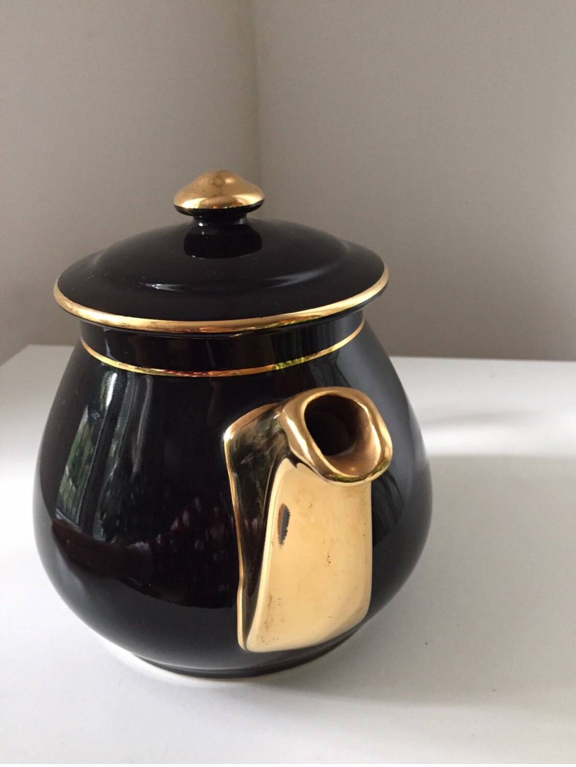 Vintage black and gold ceramic coffee pot, 1950s