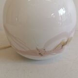Table lamp in white opal glass, with pink details/decoration