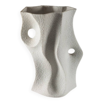 Vintage organic mid-century biscuit porcelain vase by Sgrafo Modern.