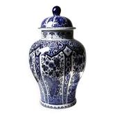 Grand vase couvert Boch Holland Royal Sphinx en faïence décor bleu de Delft