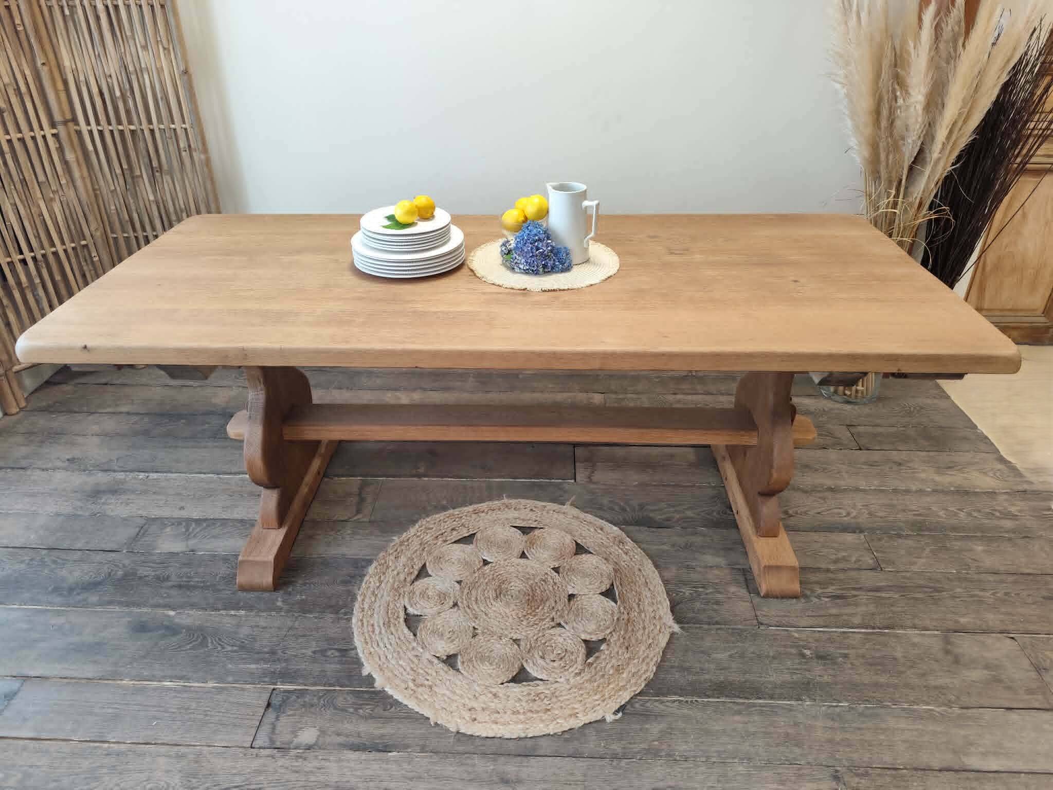 Monastery table with extension solid oak wood