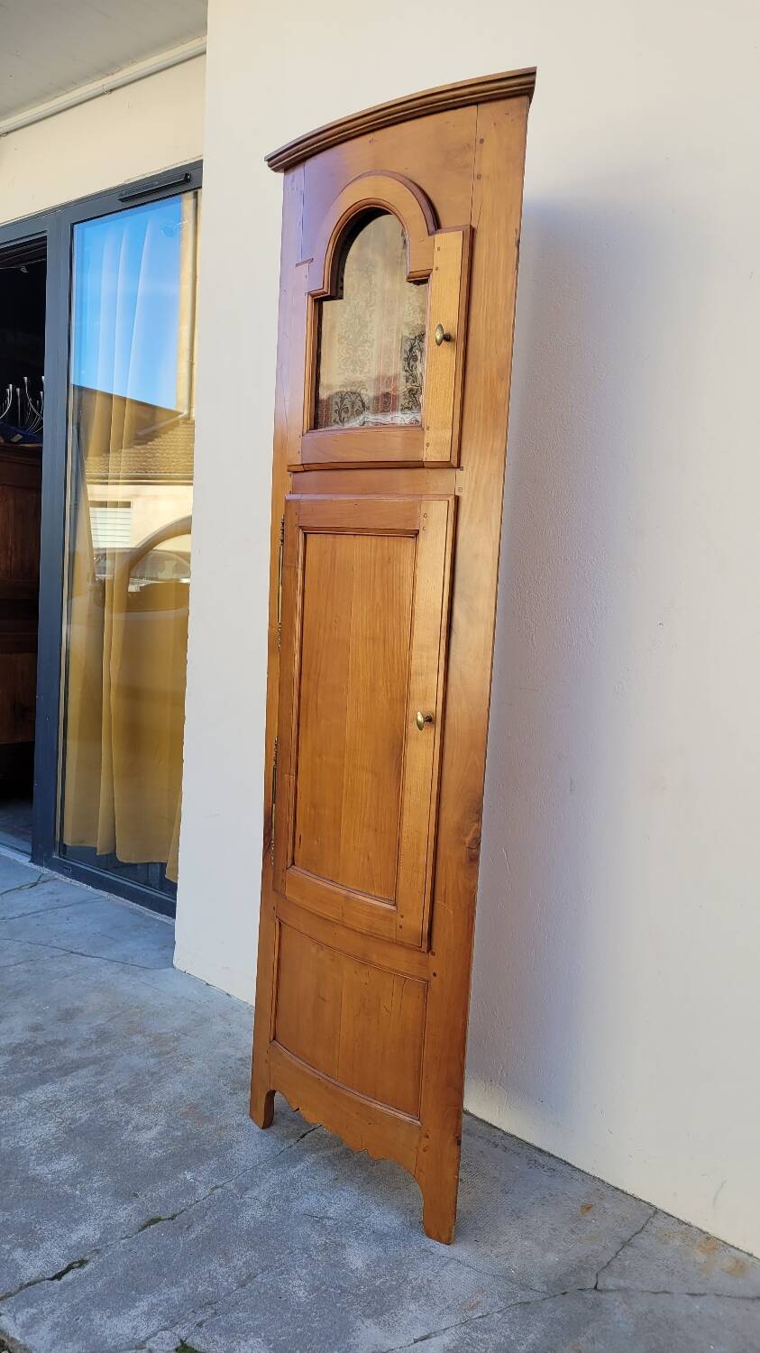 Corner glazed corner cabinet in old cherry wood 1900s