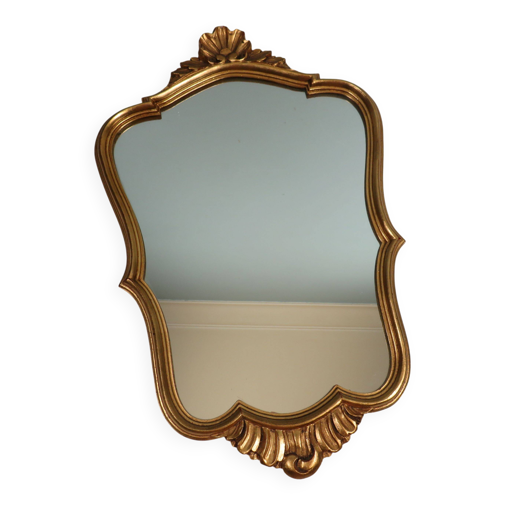 Vintage Hollywood Regency gold mirror, mid-century style, Belgium 1s.