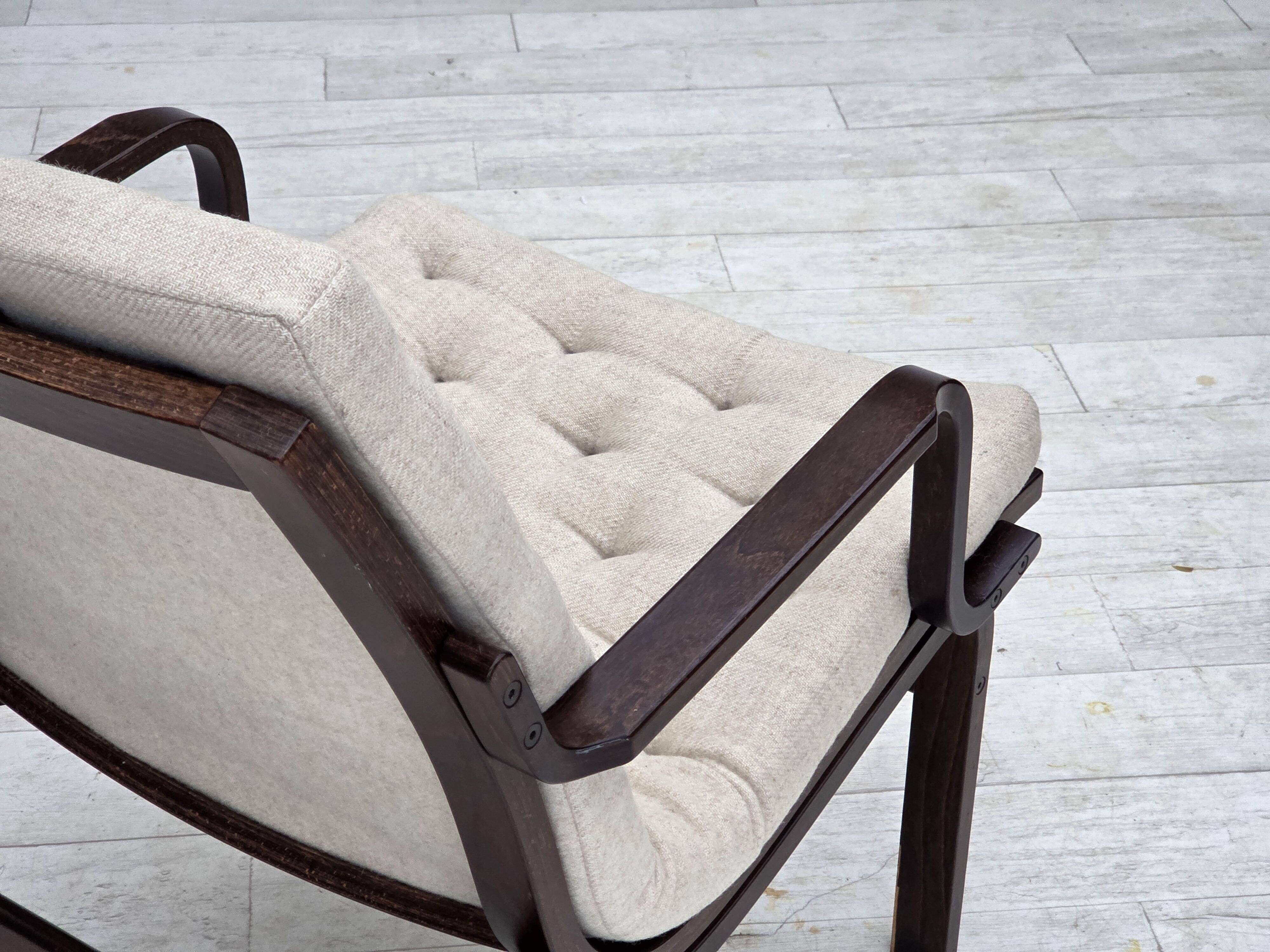 1970s, Scandinavian armchair, furniture wool, dark beech wood.