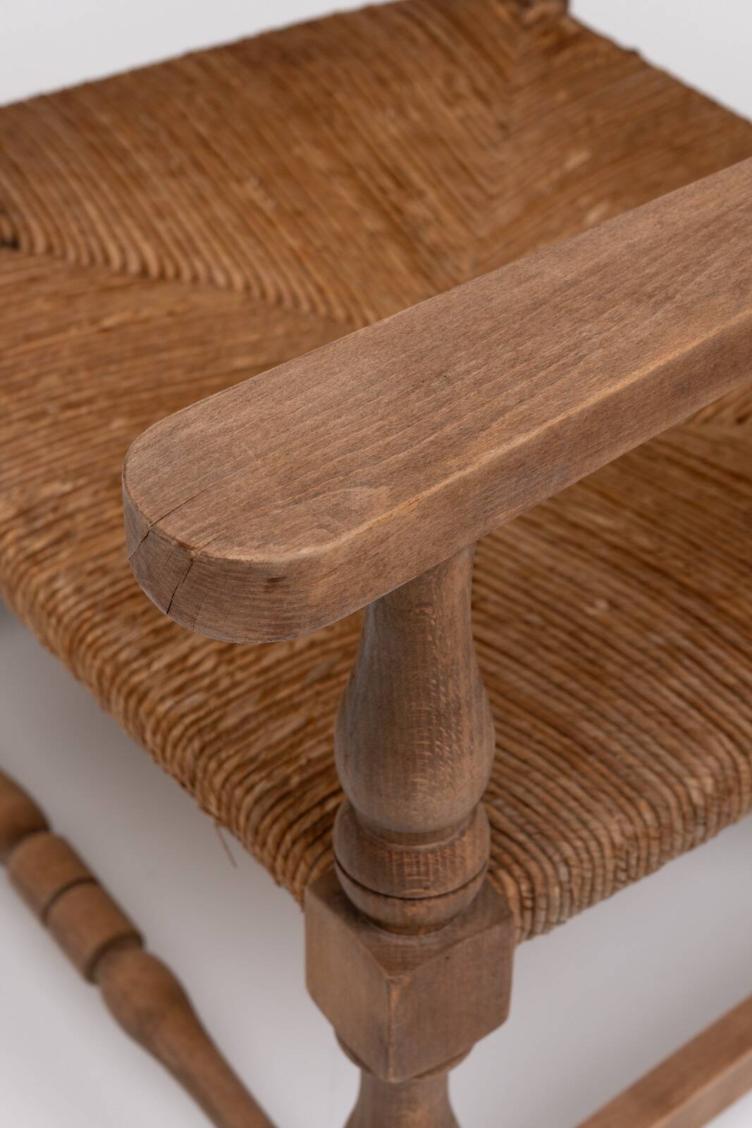 Pair of Rustic French Oak & Rush Armchairs, 1950s