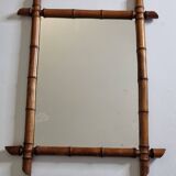 Large 19th century French mirror in carved faux bamboo wood, 52 x 64 cm