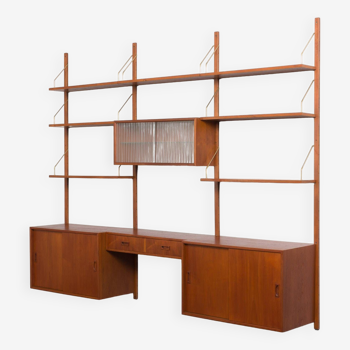 Danish mid-century teak wall unit in the style of Poul Cadovius, 3 bay, 1960s