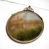 Art nouveau bronze mirror, art deco mirror, oval mirror, beveled mirror, wall decoration, mirror
