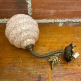 Antique Art Nouveau Gilt Bronze Wall Lamp + Vintage Pink Glass Ball